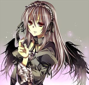 Rating: Safe Score: 0 Tags: 1girl black_ribbon black_wings doll_joints dress feathered_wings feathers frills hairband image joints long_hair long_sleeves looking_at_viewer red_eyes ribbon rose rozen_maiden silver_hair solo suigintou tsukioka_tsukiho upper_body wings User: admin