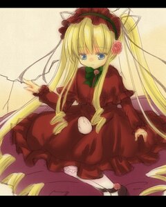 Rating: Safe Score: 0 Tags: 1girl blonde_hair blue_eyes bow bowtie dress drill_hair flower green_bow image letterboxed long_hair long_sleeves looking_at_viewer red_dress rose shinku shoes sitting solo twin_drills twintails very_long_hair User: admin