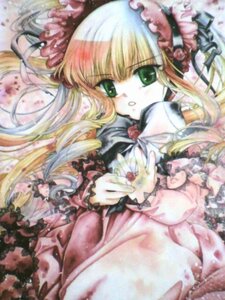 Rating: Safe Score: 0 Tags: 1girl blonde_hair blurry blurry_foreground bow depth_of_field dress flower frills green_eyes image long_hair long_sleeves looking_at_viewer shinku solo User: admin