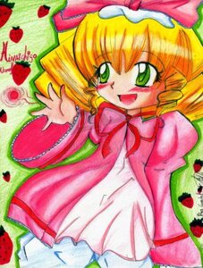 Rating: Safe Score: 0 Tags: 1girl apple blonde_hair blush cherry dress food fruit grapes green_eyes hat hina_ichigo hinaichigo image long_sleeves looking_at_viewer open_mouth pink_bow pink_dress rose_petals smile solo strawberry tomato traditional_media watermelon User: admin
