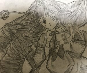 Rating: Safe Score: 0 Tags: 1girl :o dress frills image long_hair long_sleeves looking_at_viewer monochrome solo suiseiseki wings User: admin