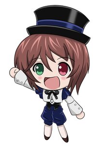 Rating: Safe Score: 0 Tags: 1girl :d brown_hair chibi full_body green_eyes hat heterochromia image long_sleeves looking_at_viewer open_mouth pants red_eyes short_hair smile solo souseiseki striped vertical_stripes white_background User: admin