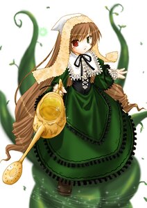 Rating: Safe Score: 0 Tags: 1girl brown_hair dress frills full_body green_dress green_eyes heterochromia image long_hair long_sleeves looking_at_viewer red_eyes solo standing suiseiseki very_long_hair watering_can white_background User: admin