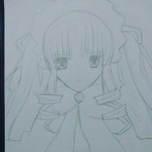 Rating: Safe Score: 0 Tags: 1girl dress image long_hair long_sleeves looking_at_viewer monochrome photo shinku simple_background sketch solo traditional_media upper_body veil User: admin