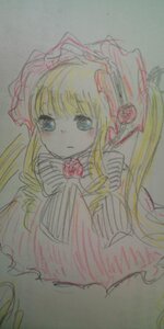 Rating: Safe Score: 0 Tags: 1girl blonde_hair blue_eyes dress flower image long_hair long_sleeves looking_at_viewer photo rose shinku simple_background solo traditional_media twintails very_long_hair User: admin