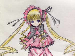 Rating: Safe Score: 0 Tags: 1girl blonde_hair bonnet bow bowtie dress frills image long_hair long_sleeves looking_at_viewer shinku simple_background solo traditional_media twintails very_long_hair white_background User: admin