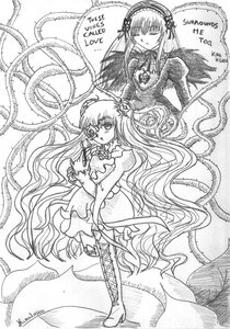 Rating: Safe Score: 0 Tags: 2girls boots bow closed_eyes dress flower frills greyscale hairband heart image kirakishou knee_boots long_hair long_sleeves monochrome multiple_girls pair rose standing suigintou very_long_hair wings User: admin