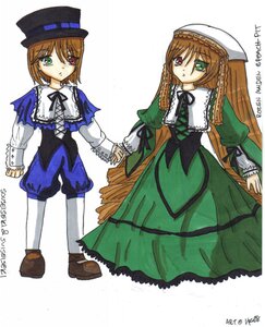 Rating: Safe Score: 0 Tags: 2girls blue_dress brown_hair dress frills full_body green_dress green_eyes hat head_scarf heterochromia holding_hands image long_hair long_sleeves looking_at_viewer multiple_girls pair pantyhose red_eyes siblings simple_background sisters souseiseki standing suiseiseki top_hat twins very_long_hair white_background User: admin