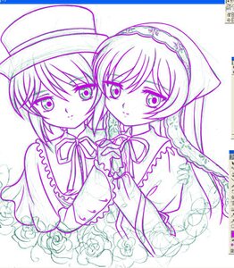 Rating: Safe Score: 0 Tags: 2girls dress flower hat image lineart long_hair looking_at_viewer monochrome multiple_girls pair ribbon rose short_hair souseiseki suiseiseki yuri User: admin