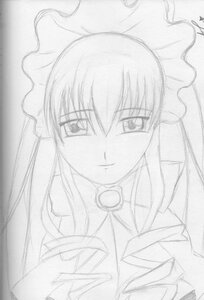 Rating: Safe Score: 0 Tags: 1girl auto_tagged greyscale image lineart long_hair looking_at_viewer monochrome shinku sketch smile solo upper_body User: admin
