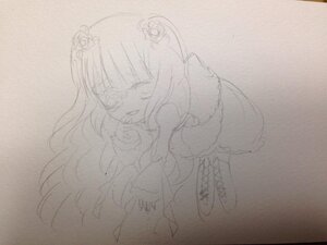 Rating: Safe Score: 0 Tags: 1girl boots detached_sleeves dress hair_ornament image kirakishou long_hair monochrome sketch solo traditional_media User: admin