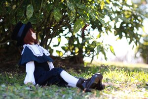 Rating: Safe Score: 0 Tags: 1girl blurry boots brown_hair capelet day depth_of_field doll dress flower grass hat long_sleeves outdoors profile short_hair sitting solo souseiseki sunlight User: admin