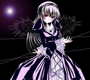 Rating: Safe Score: 0 Tags: 1girl black_wings dress frilled_sleeves frills hairband image long_hair long_sleeves looking_at_viewer pink_eyes solo suigintou wings User: admin