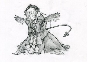 Rating: Safe Score: 0 Tags: 1girl dress frills full_body greyscale hairband image long_hair long_sleeves monochrome solo suigintou wide_sleeves wings User: admin