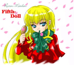 Rating: Safe Score: 0 Tags: 1girl blonde_hair blue_eyes blurry bow cherry_blossoms dress flower image long_hair long_sleeves looking_at_viewer mouth_hold petals pink_flower pink_rose rose rose_petals shinku solo striped upper_body User: admin