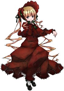 Rating: Safe Score: 0 Tags: 1girl blonde_hair blue_eyes bonnet bow bowtie dress flower frills full_body green_bow image long_hair long_sleeves looking_at_viewer red_dress shinku shoes simple_background solo standing twintails white_background User: admin