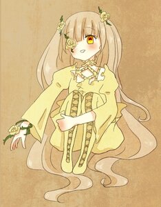 Rating: Safe Score: 0 Tags: 1girl blush brown_background dress flower image kirakishou long_hair long_sleeves plant rose smile solo thorns very_long_hair vines wide_sleeves yellow_dress yellow_eyes User: admin