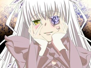Rating: Safe Score: 0 Tags: 1girl barasuishou blush dress eyepatch frills hands_on_own_cheeks hands_on_own_face image long_hair long_sleeves looking_at_viewer silver_hair solo upper_body yellow_eyes User: admin
