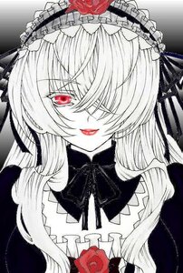 Rating: Safe Score: 0 Tags: 1girl bow eyebrows_visible_through_hair flower frilled_hairband frills gothic_lolita hairband image lolita_fashion lolita_hairband long_hair looking_at_viewer red_eyes red_flower red_rose rose smile solo spot_color suigintou traditional_media User: admin