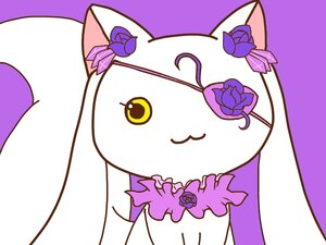 Rating: Safe Score: 0 Tags: :3 barasuishou flower hair_flower hair_ornament image no_humans purple_background purple_bow purple_flower purple_rose purple_theme rose simple_background solo yellow_eyes User: admin