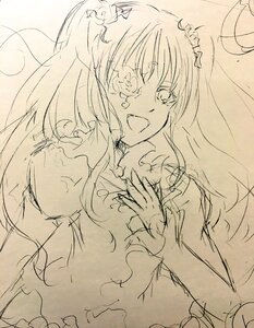 Rating: Safe Score: 0 Tags: 1girl dress flower frills hair_ornament heart image kirakishou long_hair monochrome sketch smile solo two_side_up User: admin