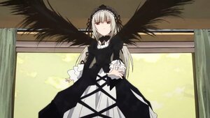 Rating: Safe Score: 0 Tags: 1girl bangs black_dress black_ribbon black_wings dress expressionless flower frills hairband image juliet_sleeves long_hair long_sleeves looking_at_viewer ribbon rose silver_hair solo suigintou window wings User: admin