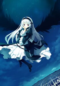 Rating: Safe Score: 0 Tags: 1girl black_wings boots commentary_request dress flying frills hairband highres image long_hair long_sleeves night photoshop_(medium) purple_eyes ribbon rozen_maiden shiranagi_masa silver_hair sky solo star_(sky) star_(symbol) starry_sky suigintou very_long_hair white_hair wings User: admin