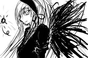 Rating: Safe Score: 0 Tags: 1girl auto_tagged black_wings dress feathered_wings feathers greyscale hairband image lolita_hairband long_hair long_sleeves looking_at_viewer monochrome possible_duplicate simple_background smile solo suigintou upper_body white_background wings User: admin
