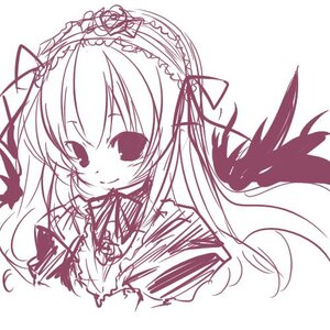 Rating: Safe Score: 0 Tags: 1girl blush dress hairband image long_hair looking_at_viewer monochrome simple_background smile solo suigintou upper_body white_background User: admin