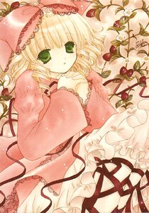 Rating: Safe Score: 0 Tags: 1girl apple asapon blonde_hair bow commentary_request dress drill_hair flower food frills fruit green_eyes heart hina_ichigo hinaichigo image long_sleeves lying own_hands_clasped own_hands_together pink_bow pink_dress ribbon rozen_maiden short_hair solo strawberry traditional_media User: admin