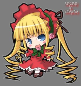 Rating: Safe Score: 0 Tags: 1girl blonde_hair blue_eyes blush_stickers bonnet bow bowtie chibi dress drill_hair full_body green_bow image long_hair long_sleeves looking_at_viewer open_mouth red_dress rose shinku solo User: admin