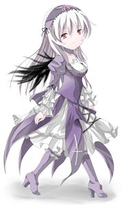 Rating: Safe Score: 0 Tags: 1girl boots dress frills full_body hairband high_heel_boots high_heels image knee_boots long_hair long_sleeves looking_at_viewer puffy_sleeves red_eyes silver_hair simple_background smile solo standing suigintou white_background wings User: admin