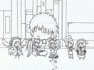 Rating: Safe Score: 0 Tags: 1boy chibi dress feathered_wings feathers hat image lolita_hairband long_hair maid maid_headdress monochrome multiple multiple_girls short_hair smile tagme wings User: admin