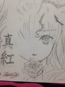 Rating: Safe Score: 0 Tags: 1girl auto_tagged bangs close-up eyebrows_visible_through_hair flower image kirakishou looking_at_viewer monochrome rose signature solo traditional_media User: admin