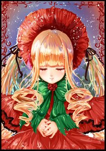 Rating: Safe Score: 0 Tags: 1girl black_border blonde_hair blush bonnet closed_eyes dress drill_hair flower image letterboxed long_hair pillarboxed red_flower red_rose rose shinku solo twin_drills twintails umbrella User: admin