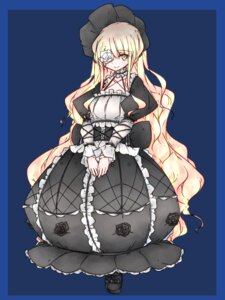 Rating: Safe Score: 0 Tags: 1girl black_dress blonde_hair blue_background bonnet dress eyepatch flower frills full_body gothic_lolita hat image kirakishou lolita_fashion long_hair long_sleeves looking_at_viewer rose simple_background solo very_long_hair yellow_eyes User: admin