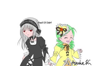 Rating: Safe Score: 0 Tags: 2girls closed_eyes dress green_hair hairband image juliet_sleeves kanaria long_sleeves multiple_girls open_mouth pair red_eyes ribbon simple_background smile suigintou User: admin