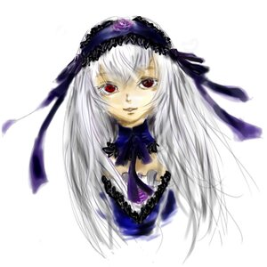 Rating: Safe Score: 0 Tags: 1girl bangs black_ribbon blurry closed_mouth depth_of_field detached_collar dress flower frills hairband image long_hair looking_at_viewer red_eyes ribbon rose silver_hair simple_background smile solo suigintou upper_body white_background User: admin