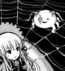 Rating: Safe Score: 0 Tags: 1girl blush bowtie brooch greyscale image long_hair long_sleeves monochrome shinku solo suigintou umbrella upper_body User: admin