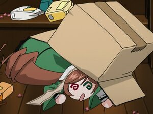 Rating: Safe Score: 0 Tags: 1girl box brick_wall brown_hair cardboard_box chibi green_dress image in_box in_container open_mouth solo suiseiseki symbol-shaped_pupils User: admin