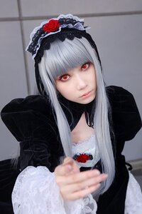 Rating: Safe Score: 0 Tags: 1girl bangs black_dress blunt_bangs blurry blurry_background blurry_foreground closed_mouth depth_of_field dress flower gothic_lolita juliet_sleeves lips lolita_fashion long_hair long_sleeves looking_at_viewer photo pov red_eyes red_flower red_rose rose solo suigintou User: admin