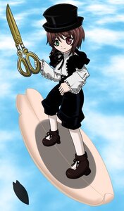 Rating: Safe Score: 0 Tags: 1girl brown_hair full_body green_eyes hat heterochromia image long_sleeves looking_at_viewer red_eyes shoes shorts smile solo souseiseki standing top_hat water white_legwear User: admin