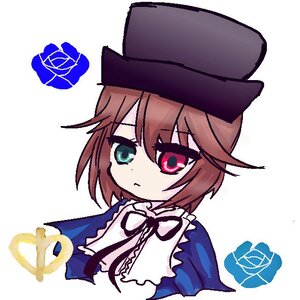 Rating: Safe Score: 0 Tags: 1girl black_headwear blue_dress blue_flower brown_hair capelet closed_mouth dress flower green_eyes hat heterochromia image long_sleeves looking_at_viewer red_eyes rose short_hair solo souseiseki striped upper_body white_background User: admin