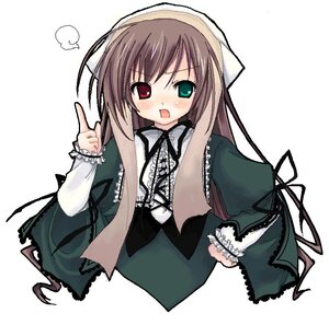 Rating: Safe Score: 0 Tags: 1girl bad_id bad_pixiv_id blush brown_hair dress frills green_dress green_eyes head_scarf heterochromia image index_finger_raised long_hair long_sleeves looking_at_viewer open_mouth purinpurin red_eyes rozen_maiden simple_background solo suiseiseki very_long_hair white_background User: admin