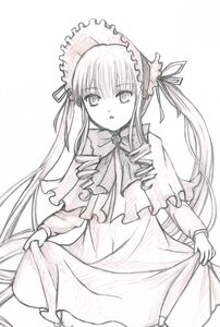 Rating: Safe Score: 0 Tags: 1girl bow bowtie capelet dress drill_hair frills image long_hair long_sleeves looking_at_viewer monochrome ribbon shinku simple_background solo standing twintails very_long_hair white_background User: admin