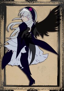 Rating: Safe Score: 0 Tags: 1girl black_wings dress flower frilled_sleeves frills full_body hairband image long_hair long_sleeves looking_at_viewer looking_back ribbon rose silver_hair smile solo suigintou thighhighs wings User: admin