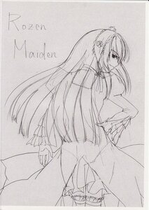 Rating: Safe Score: 0 Tags: 1girl dress greyscale hairband hand_on_hip image long_hair long_sleeves looking_at_viewer megurine_luka monochrome sketch solo suigintou very_long_hair User: admin
