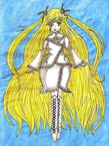 Rating: Safe Score: 0 Tags: 1girl blonde_hair boots cross-laced_footwear dress flower hair_flower hair_ornament image kirakishou knee_boots long_hair long_sleeves solo traditional_media very_long_hair white_dress User: admin