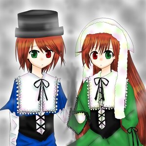 Rating: Safe Score: 0 Tags: 2girls blue_dress brown_hair dress frills green_dress green_eyes hat head_scarf heterochromia image long_hair long_sleeves looking_at_viewer multiple_girls pair red_eyes siblings simple_background sisters souseiseki suiseiseki twins very_long_hair User: admin