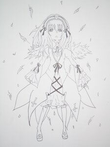 Rating: Safe Score: 0 Tags: 1girl bird dress feathers flower frills full_body greyscale hairband image long_hair long_sleeves looking_at_viewer monochrome ribbon solo standing suigintou traditional_media wings User: admin